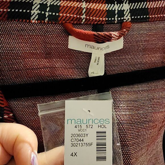 4X Red Plaid Plussize Blazer Stretch Tartan Boyfriend Fit Longline Oversized but - Picture 8 of 8